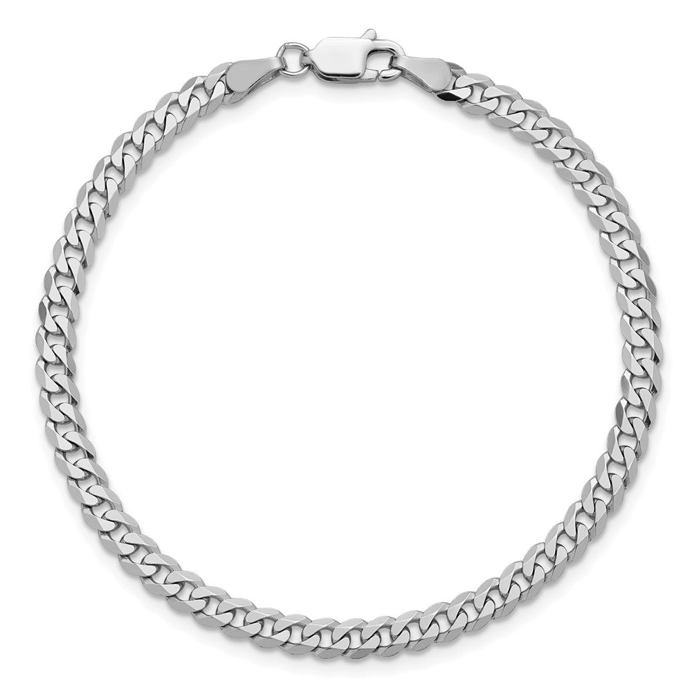 14K White Gold 3.9mm Flat Beveled Curb with Lobster Clasp Bracelet