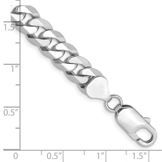 14K White Gold 8mm Flat Beveled Curb with Lobster Clasp Chain