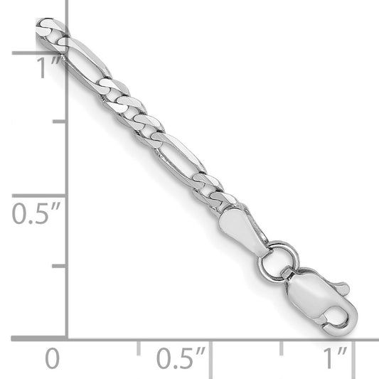 14K White Gold 2.75mm Flat Figaro with Lobster Clasp Anklet