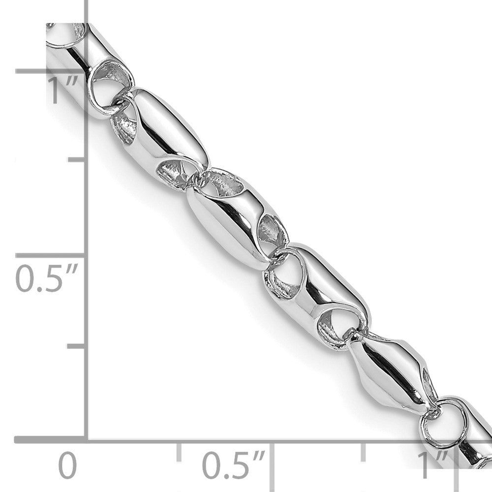 14K White Gold 4.1mm Polished Fancy Barrel Link with Fancy Lobster Clasp Chain