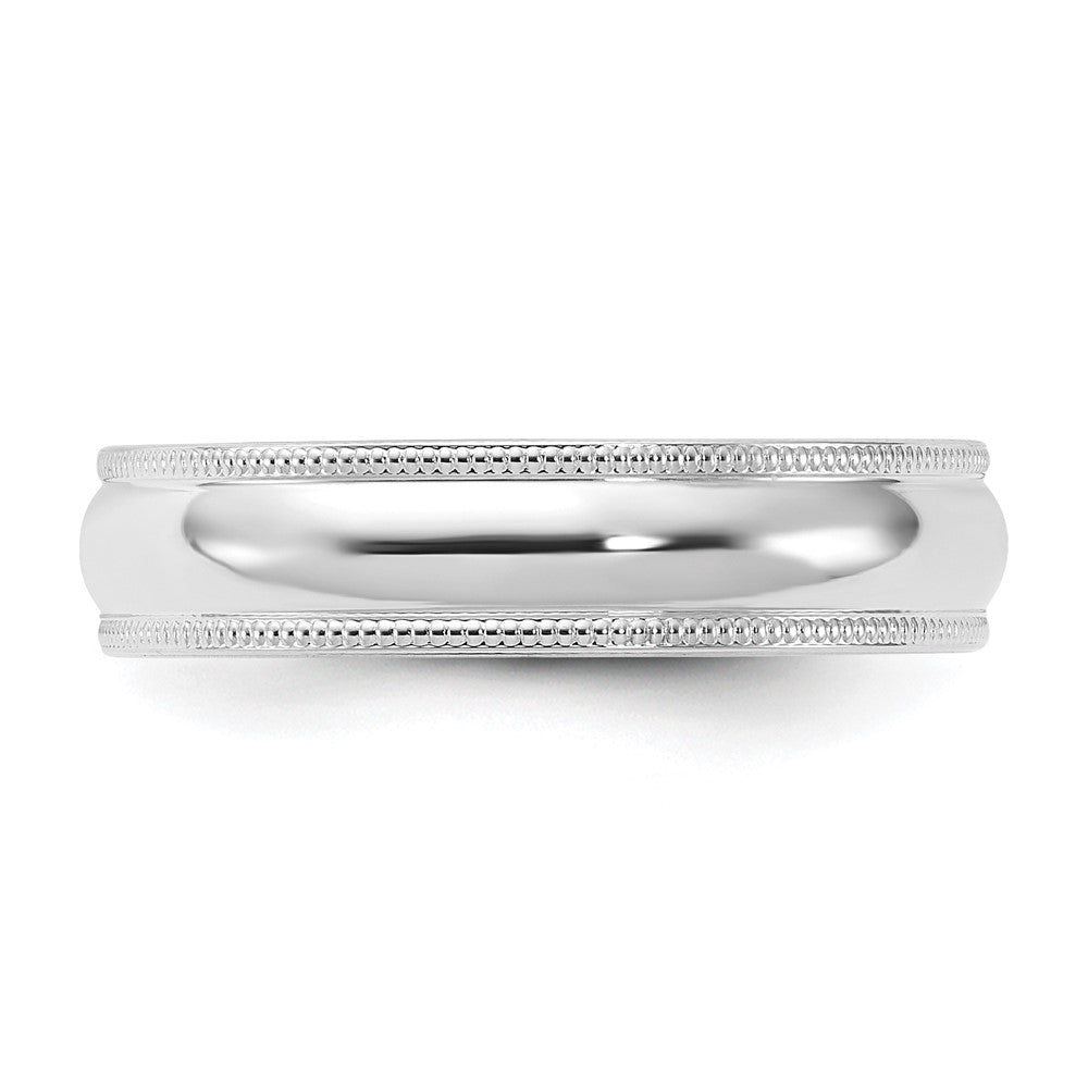 14k White Gold 5mm Milgrain Half Round Comfort Fit Wedding Band