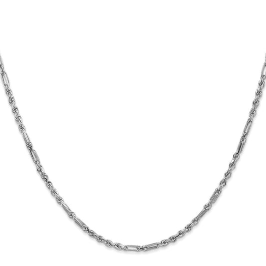 14k White Gold 2.5mm D/C Milano Rope Chain