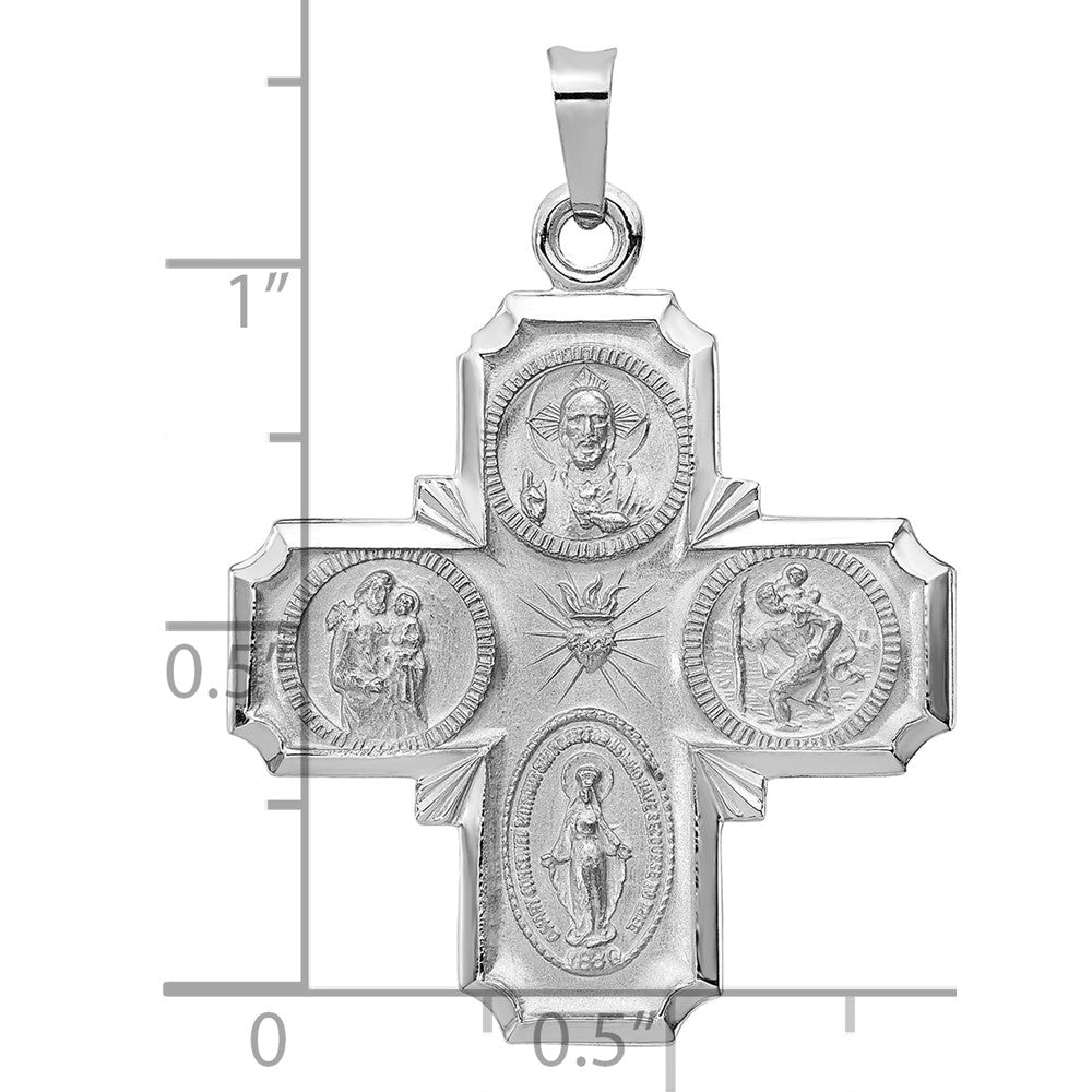 14k White Gold Polished and Satin Four-Way Medal Pendant