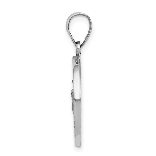 14K White Gold Polished and Satin Hollow Our Lady of Guadalupe Medal Round Pendant