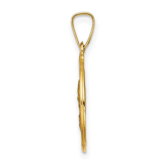 14k Polished and Satin Hollow Matka Boska Czestochowska Medal Reversible Round Pendant