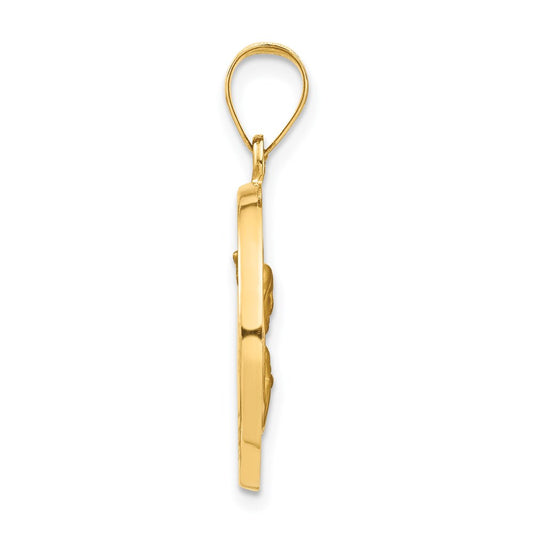 14K Polished and Satin Hollow Queen Of The Holy Scapular Medal Reversible Round Pendant