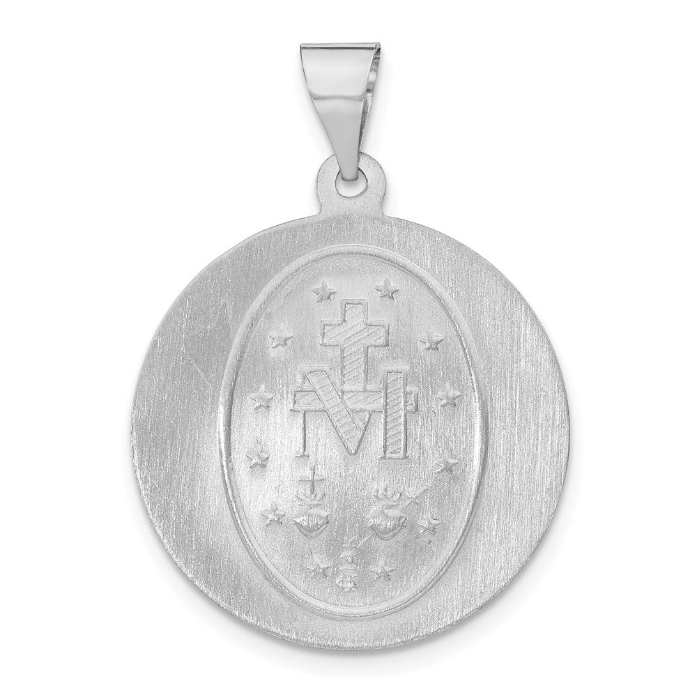14k White Gold Polished and Satin Hollow Miraculous Medal Round Pendant