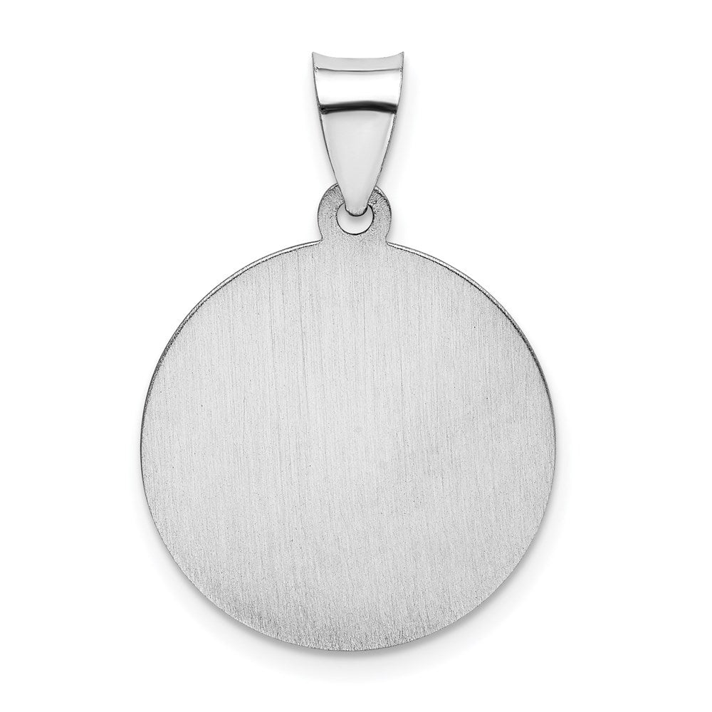14k White Gold Polished and Satin Hollow St Christopher Medal Round Pendant