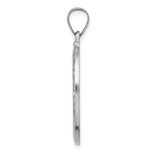 14k White Gold Polished and Satin Hollow St Christopher Medal Oval Pendant