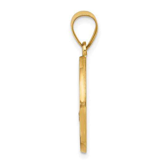 14k Polished and Satin Hollow St Florian Medal Round Pendant