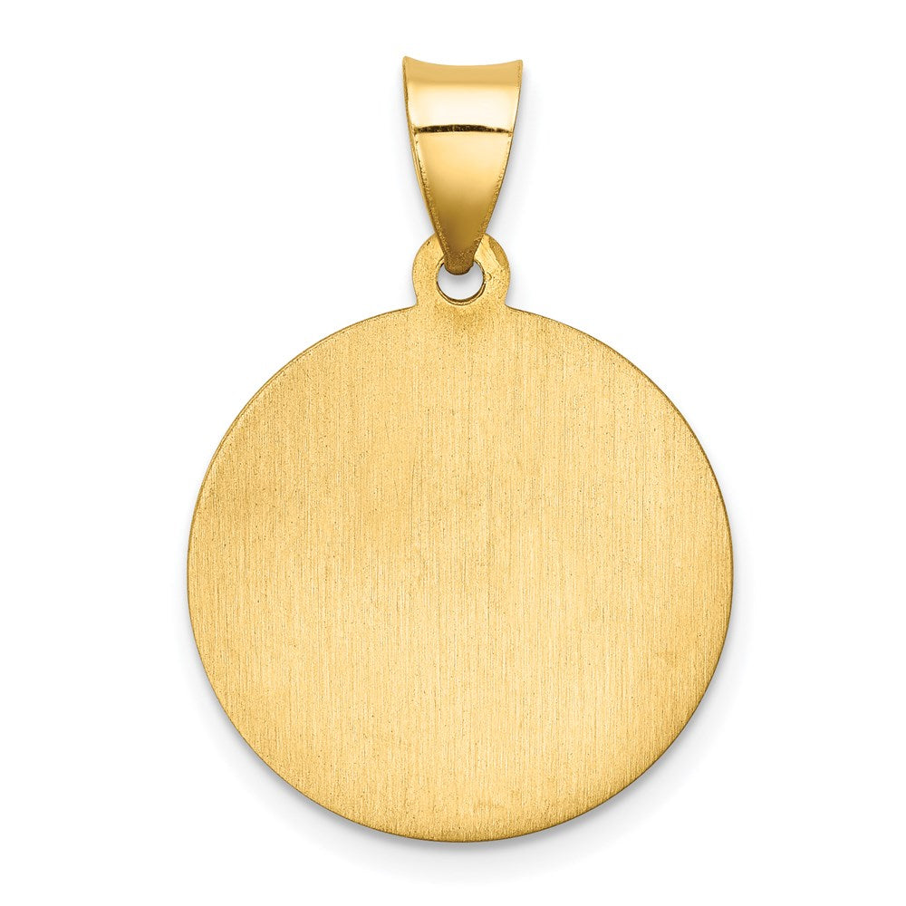 14k Polished and Satin Hollow St Florian Medal Round Pendant