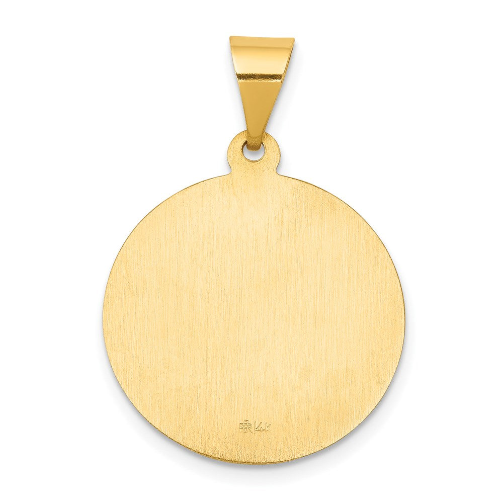 14k Polished and Satin Hollow St Francis Medal Round Pendant