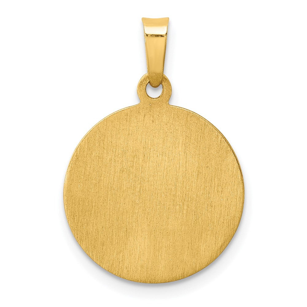 14k Polished and Satin Hollow St Mark Medal Round Pendant