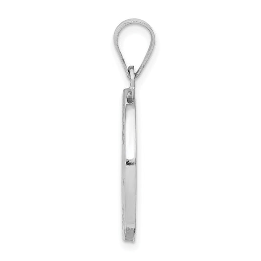 14k White Gold Polished and Satin Hollow St Matthew Medal Round Pendant