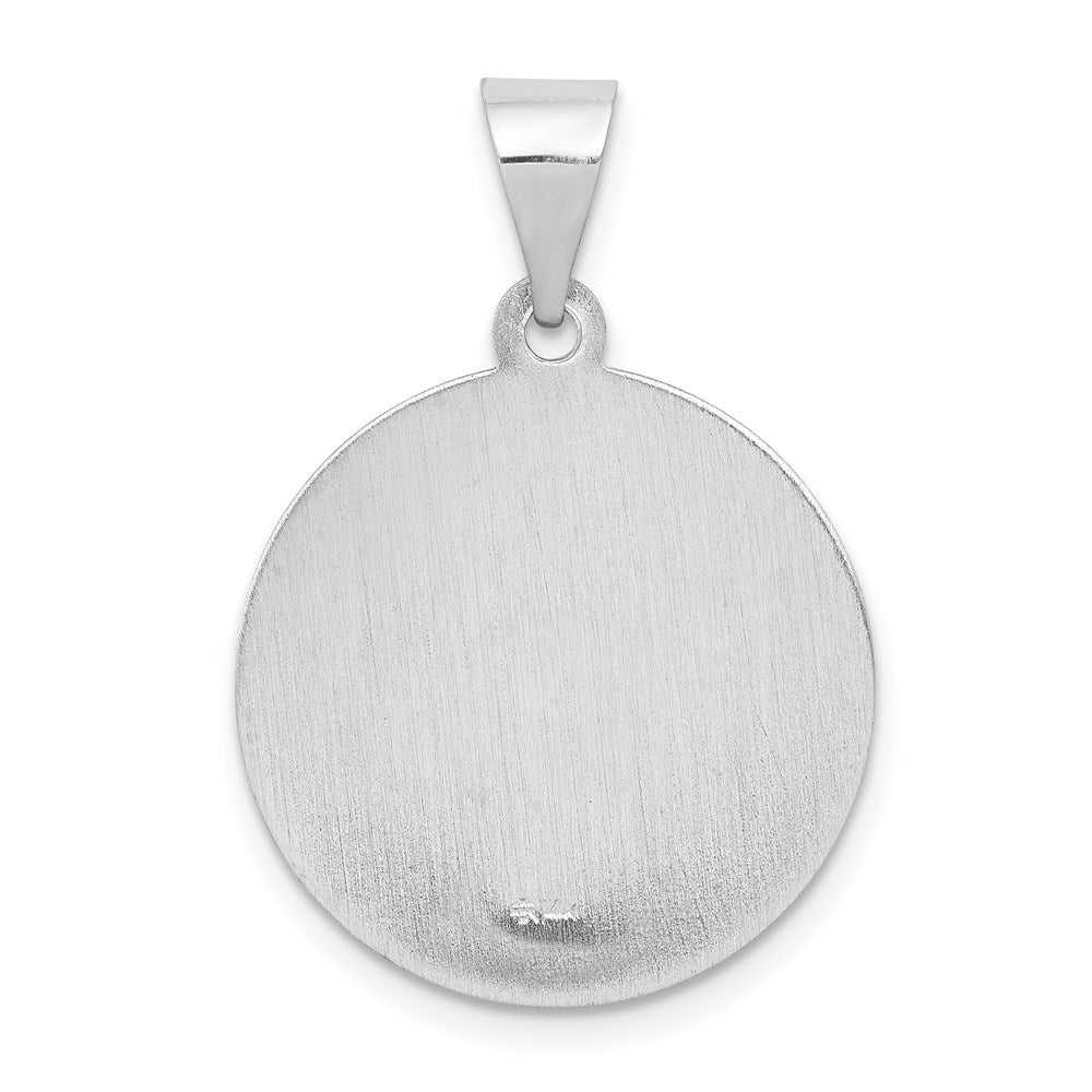 14k White Gold Polished and Satin Hollow St Matthew Medal Round Pendant