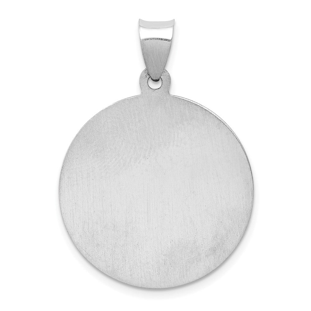 14k White Gold Polished and Satin Hollow St. Michael Medal Round Pendant