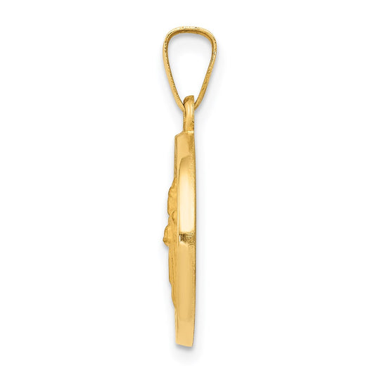 14k Polished and Satin Hollow St Patrick Medal Round Pendant