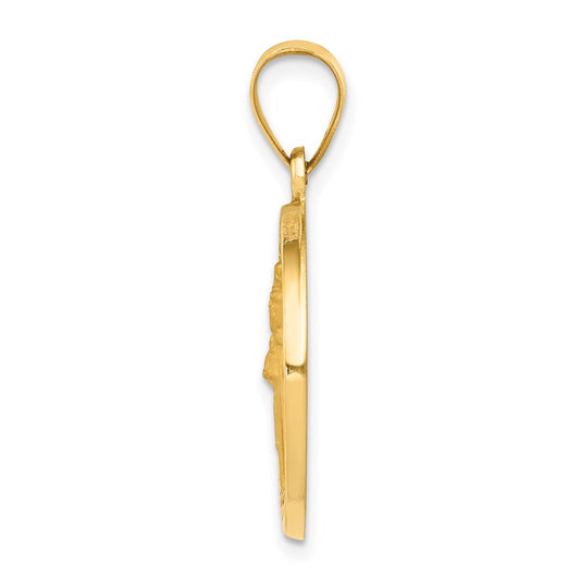 14k Polished and Satin Hollow St Patrick Medal Round Pendant