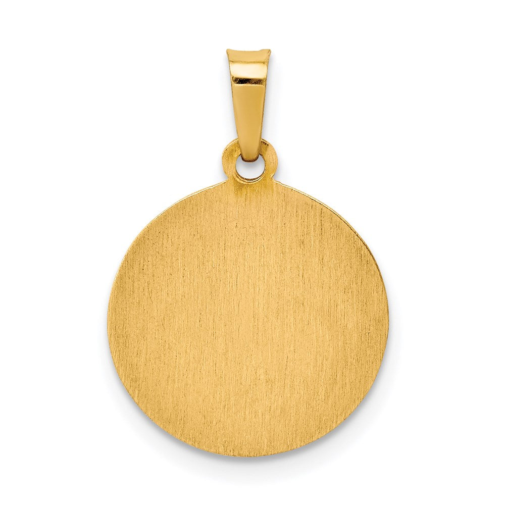 14k Polished and Satin Hollow St Raphael Medal Round Pendant