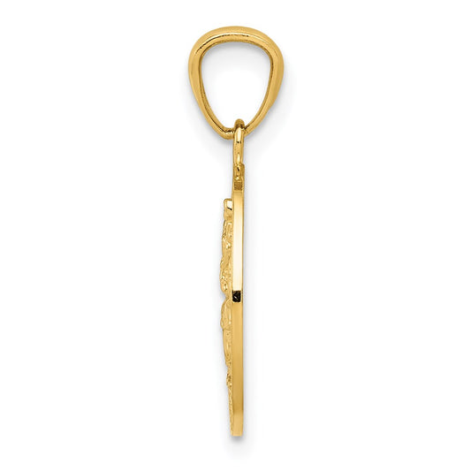 14k Polished Solid Cut-out Saint Christopher Medal Oval Pendant