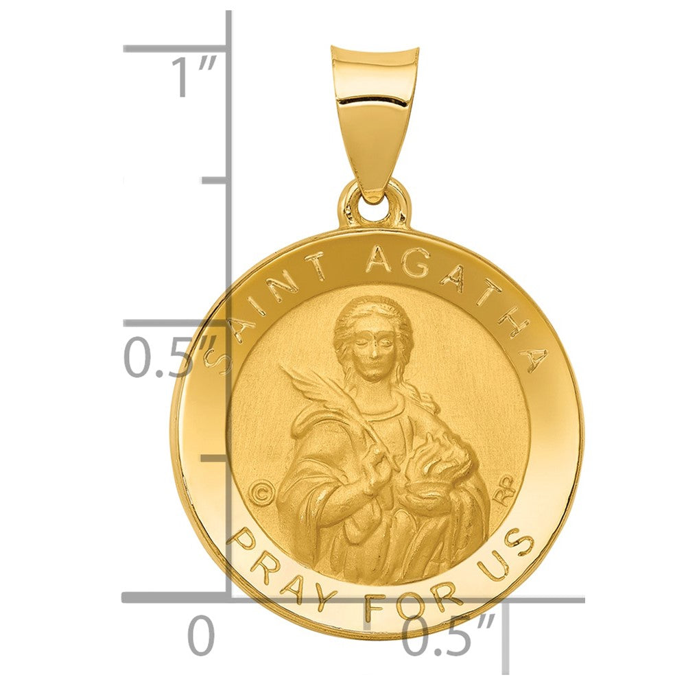 14K Polished and Satin Hollow St. Agatha Medal Pendant