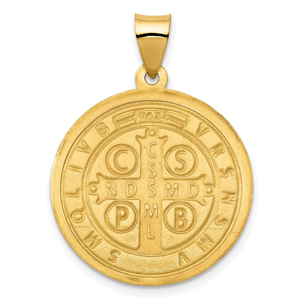 14K Polished and Satin St. Benedict Reversible Hollow Medal Pendant