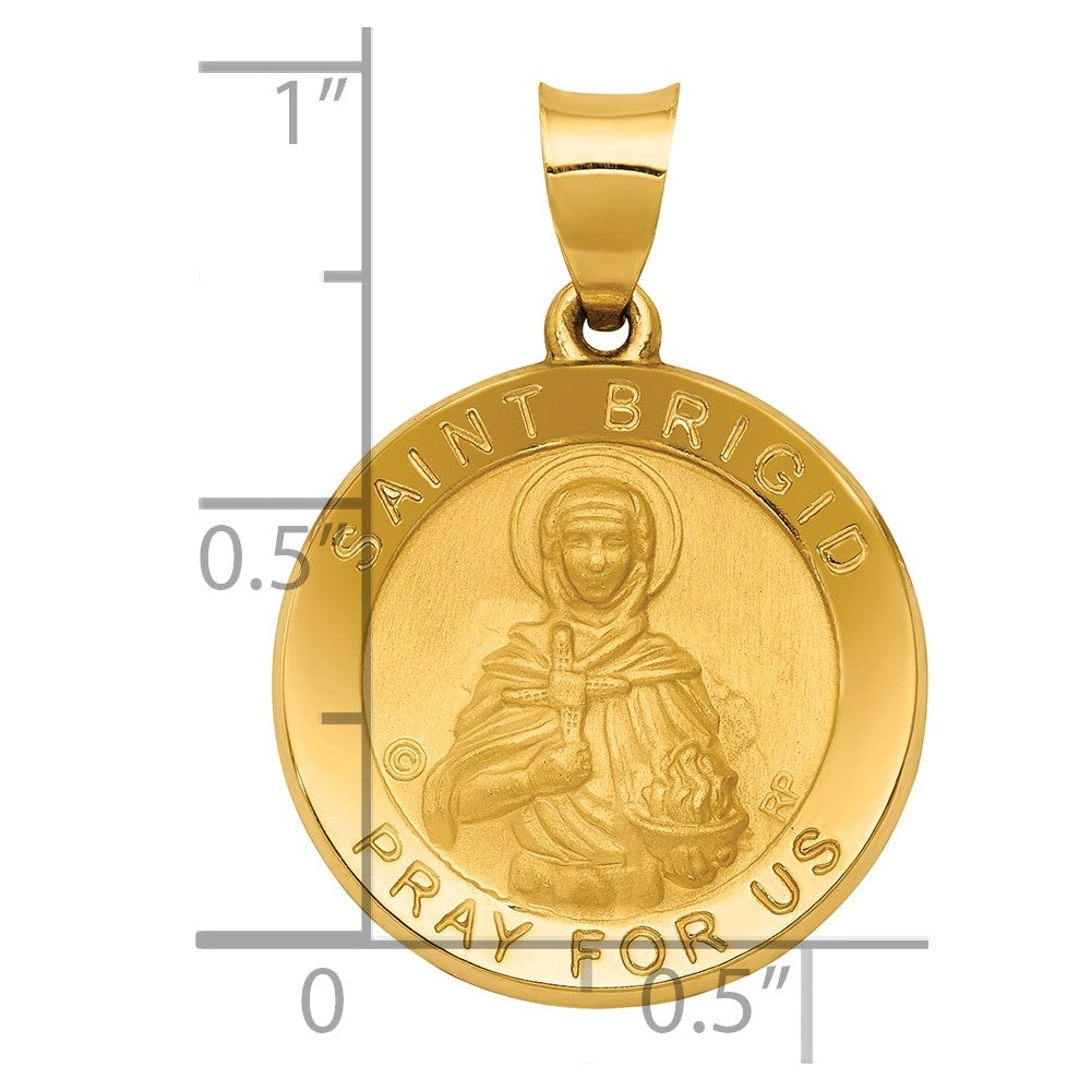 14K Polished and Satin St. Brigid Hollow Medal Pendant