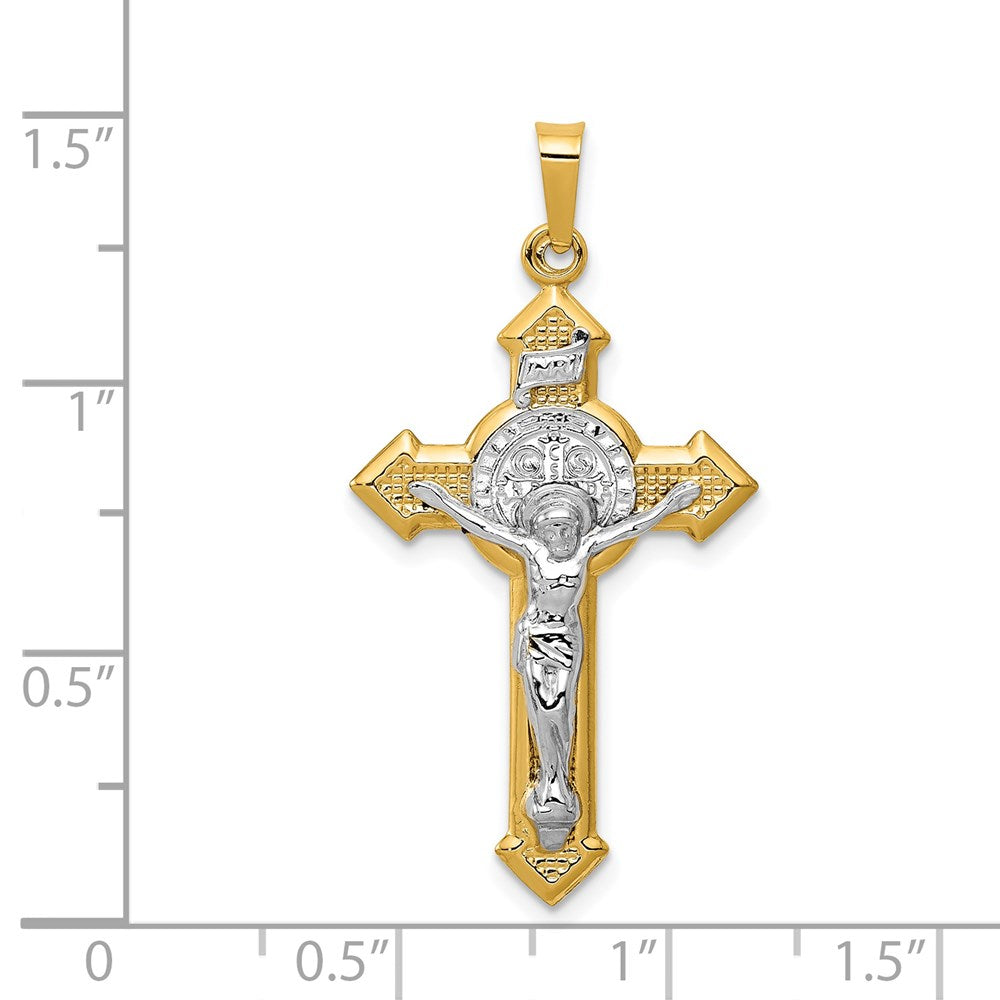 14k and White Rhodium St. Benedict Hollow Medal INRI Crucifix Pendant