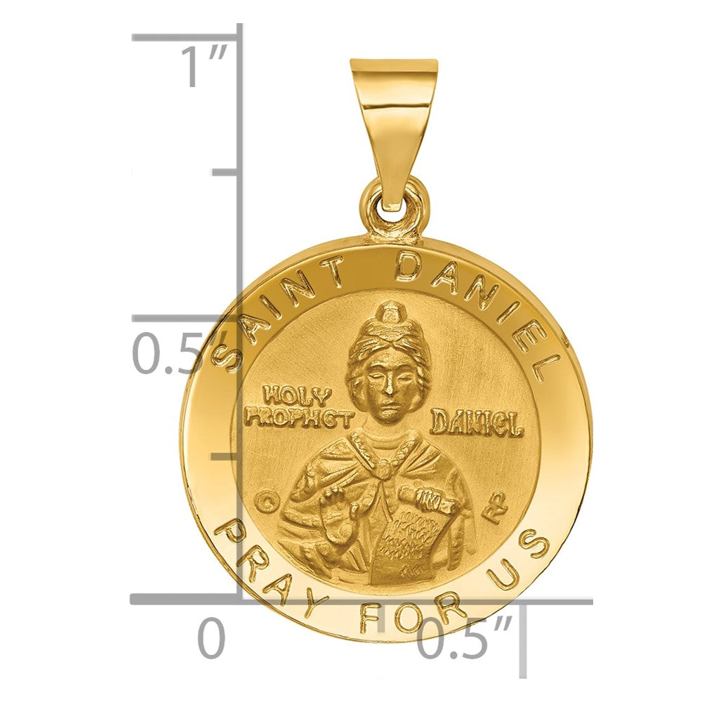 14K Polished and Satin Hollow St. Daniel Medal Round Pendant