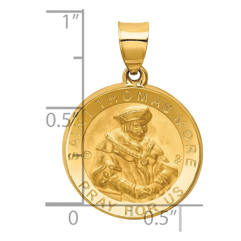 14K Polished and Satin Hollow St. Thomas More Medal Round Pendant