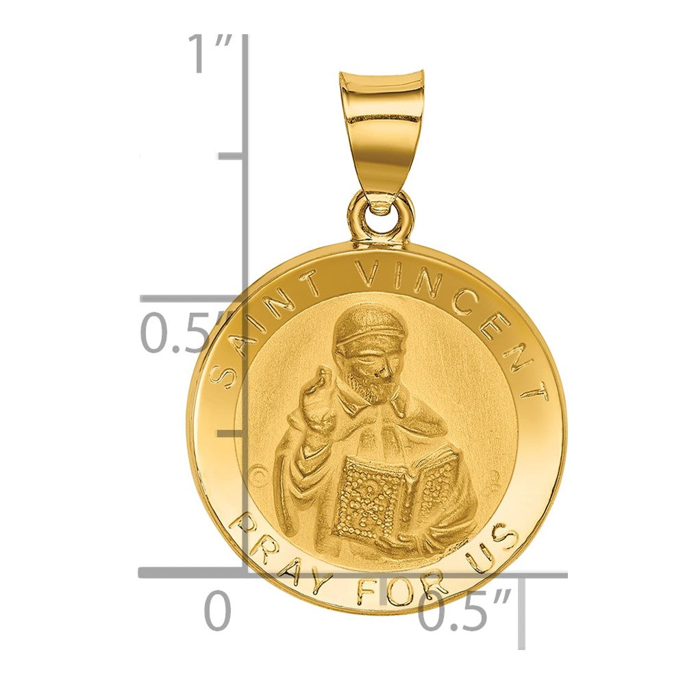 14K Polished and Satin Hollow St. Vincent Medal Round Pendant