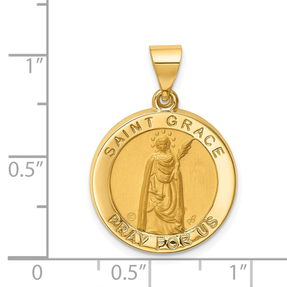 14k Hollow Polished/Satin Round St. Grace Medal