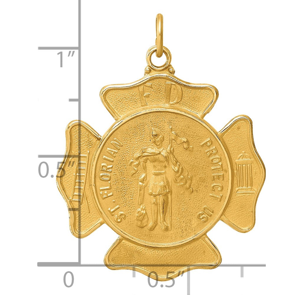 14k Polished and Satin Large Solid St. Florian Fire Dept. Badge Medal Pendant