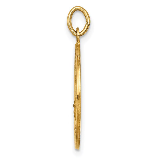 14k Polished and Satin Solid Medium St. Florian Medal Round Pendant