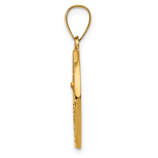 14k Polished and Satin Hollow Spanish San Miguel Medal Round Pendant