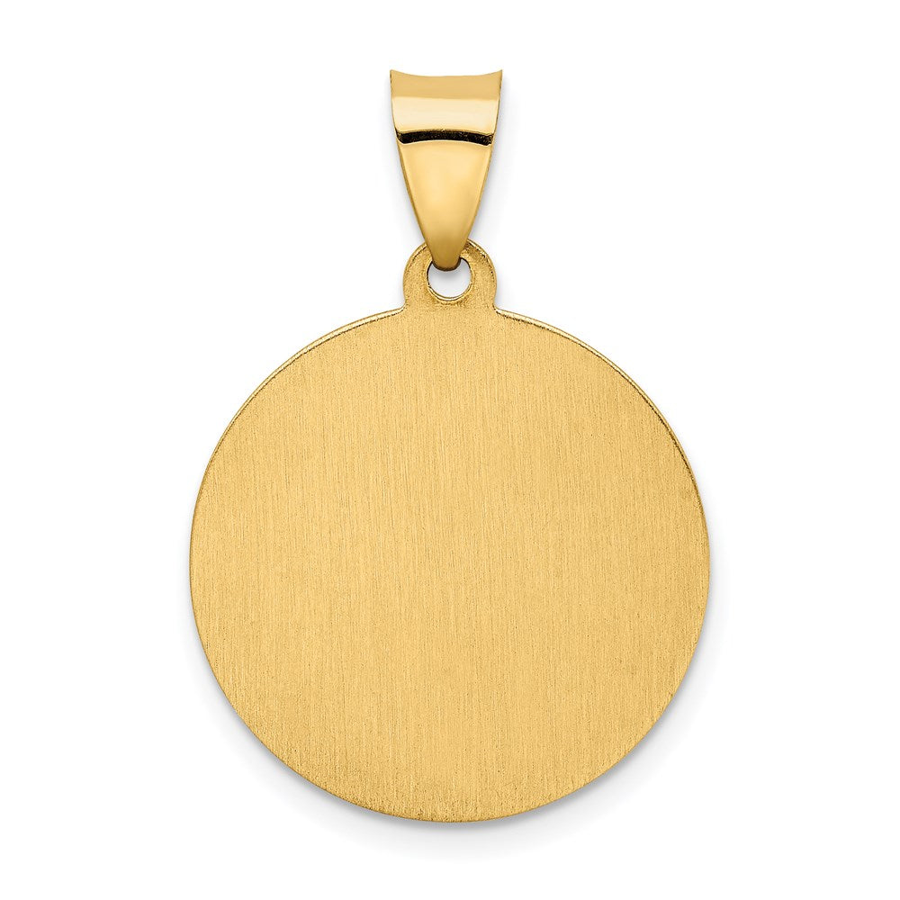 14k Polished and Satin Hollow Spanish San Miguel Medal Round Pendant