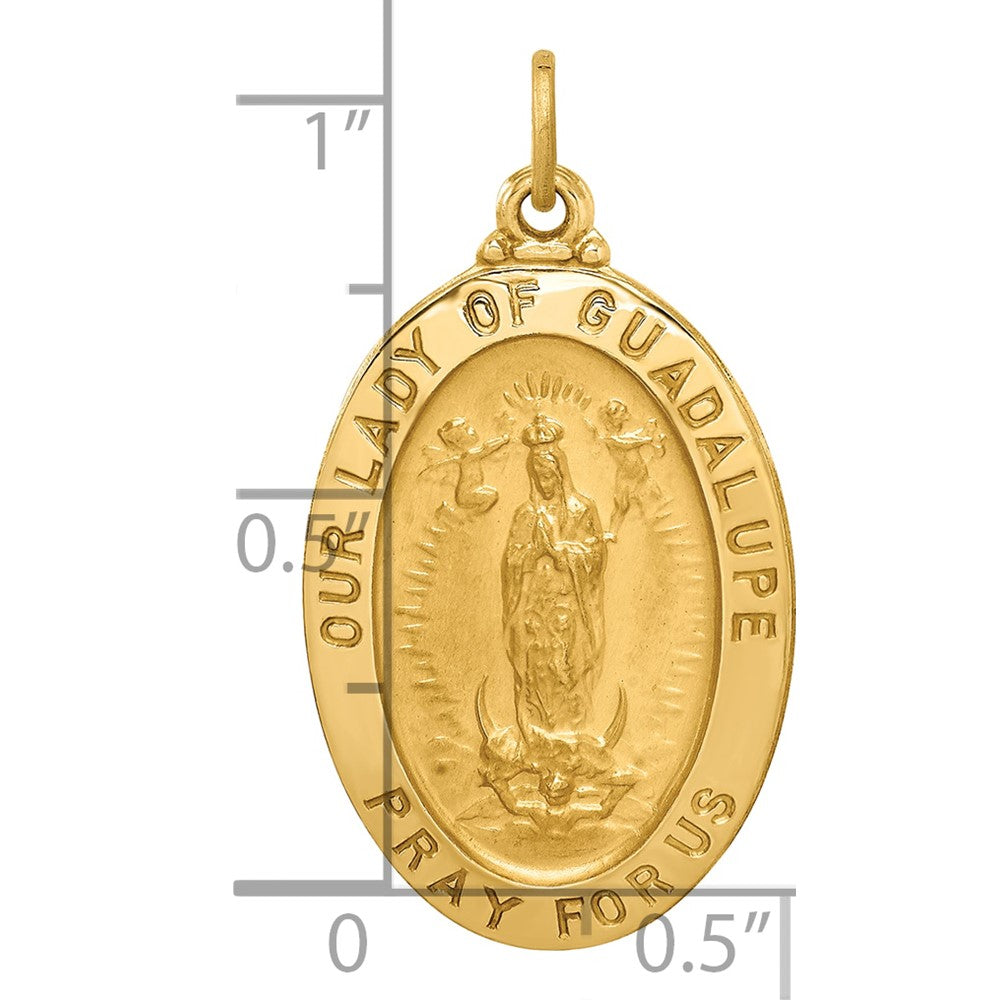 14k Polished and Satin Solid Our Lady of Guadalupe Medal Oval Pendant
