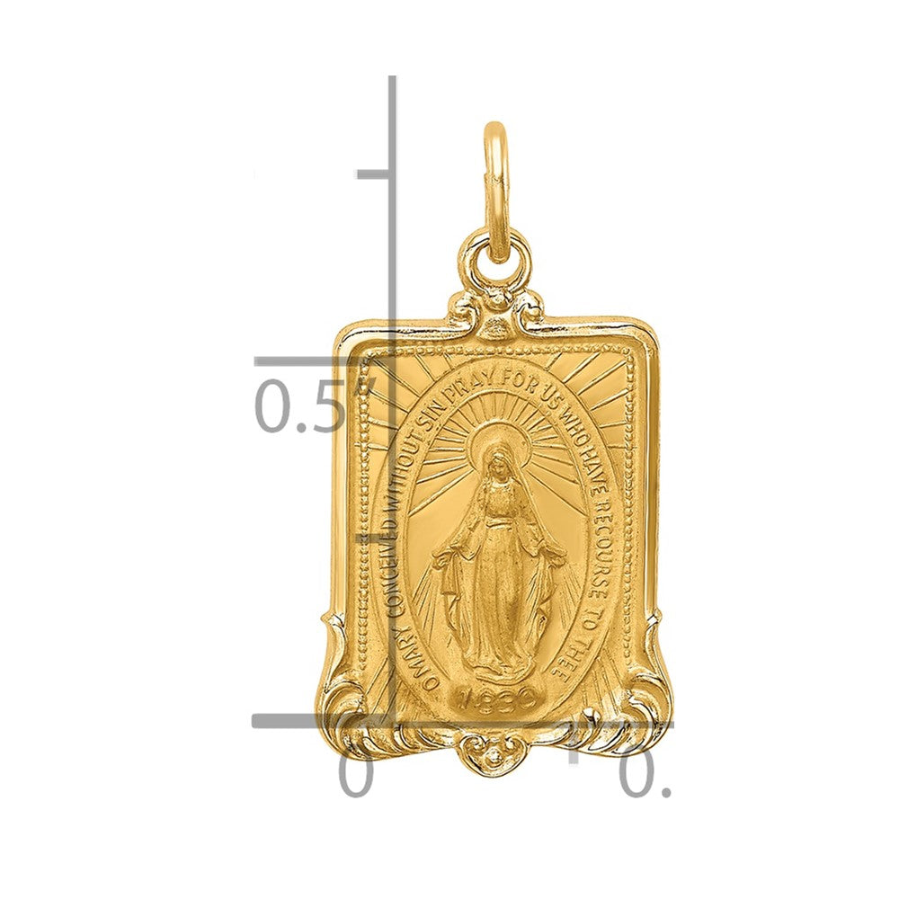 14k Polished and Satin Solid Miraculous Medal Rectangular Pendant