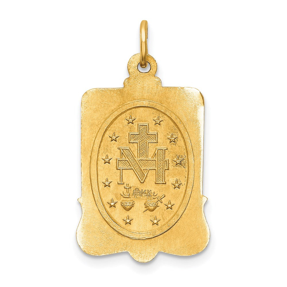 14k Polished and Satin Solid Miraculous Medal Rectangular Pendant