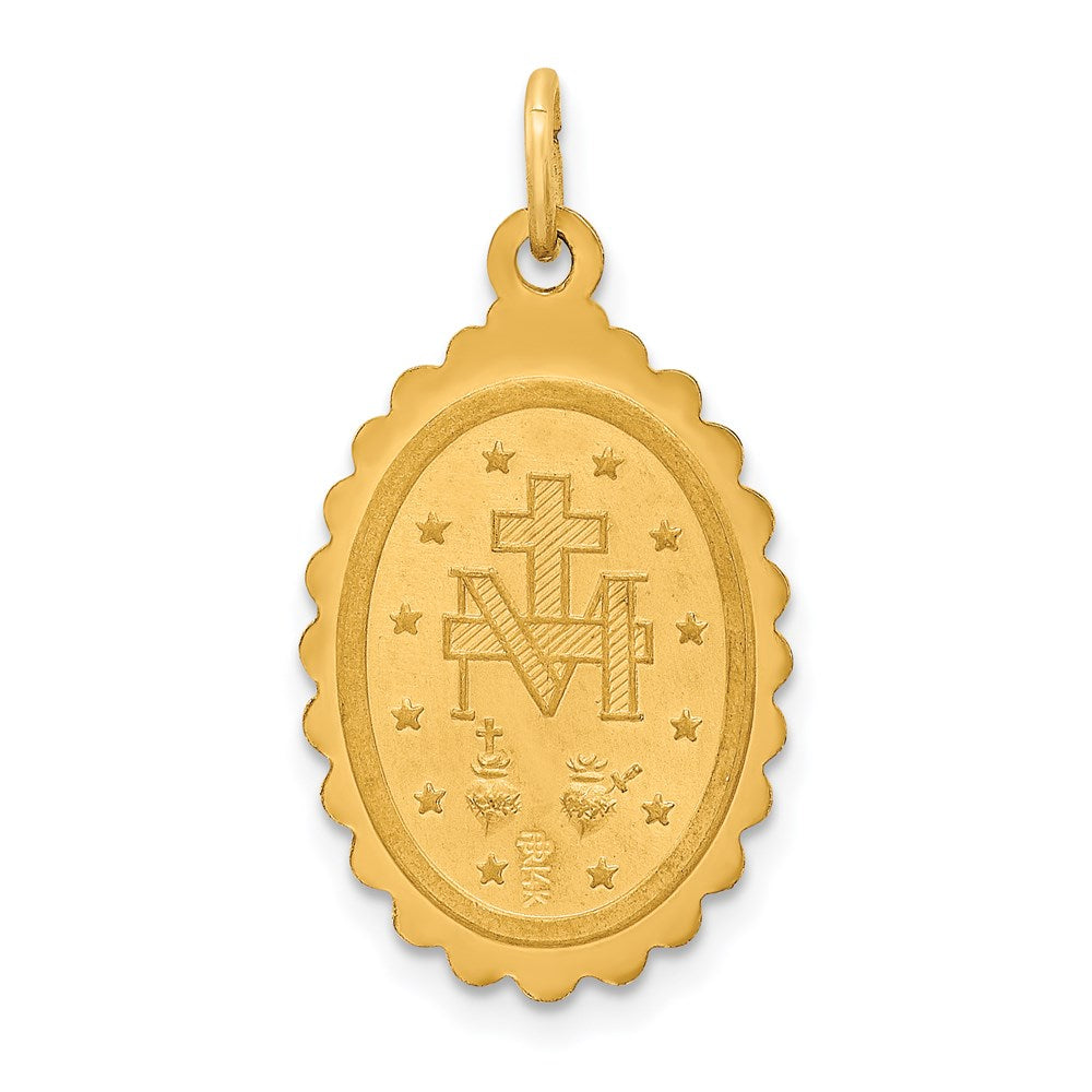 14k Polished and Satin Solid Miraculous Medal Scalloped Edge Oval Pendant