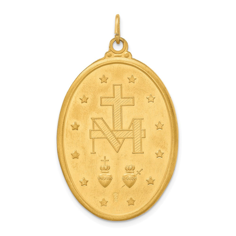 14k Polished and Satin Solid Extra Large Miraculous Medal Oval Pendant