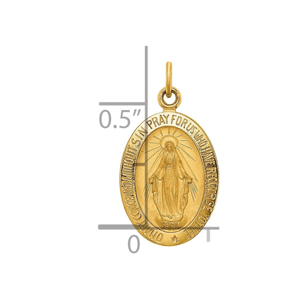14k Polished and Satin Solid Small Miraculous Medal Oval Charm