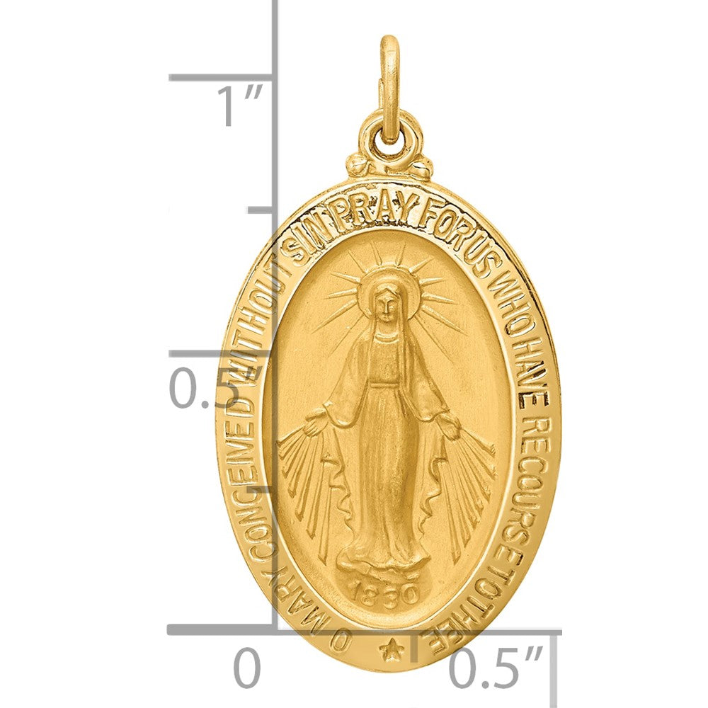 14k Polished and Satin Solid Miraculous Medal Oval Pendant
