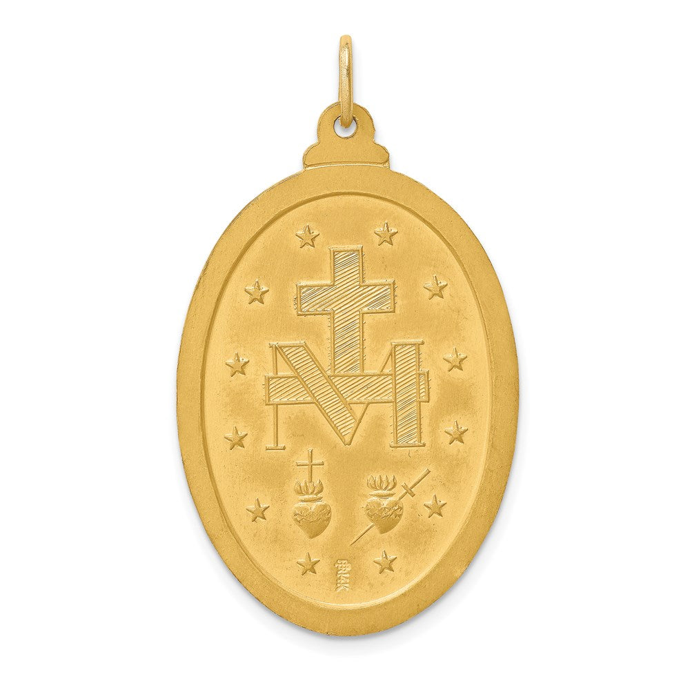 14k Polished and Satin Solid Large Miraculous Medal Oval Pendant