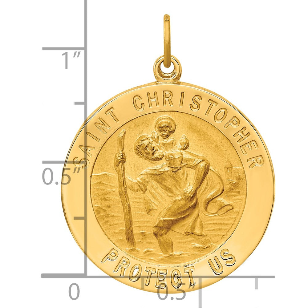 14k Polished and Satin Solid St. Christopher Medal Round Pendant