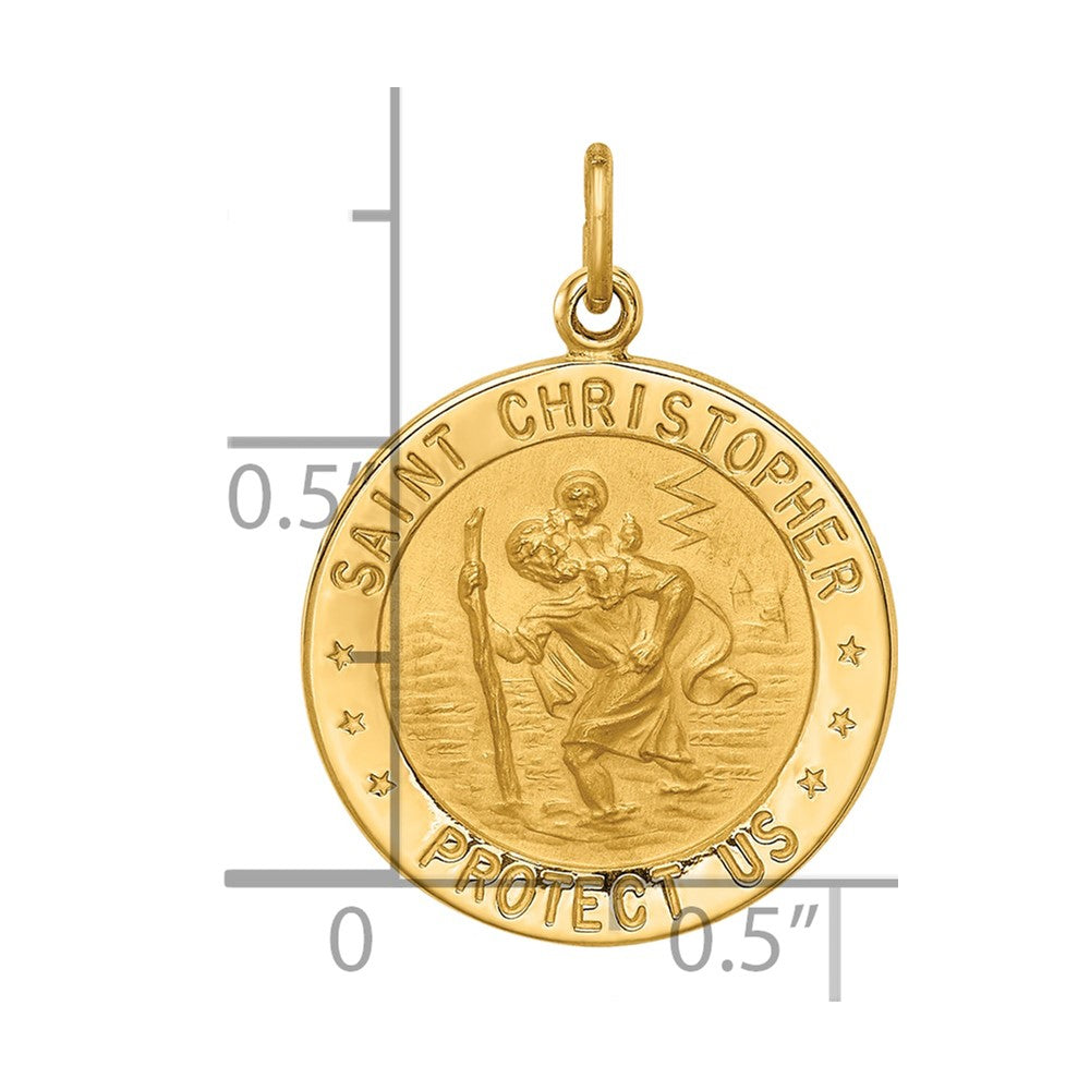 14k Polished and Satin Solid Small Round St. Christopher Medal Pendant