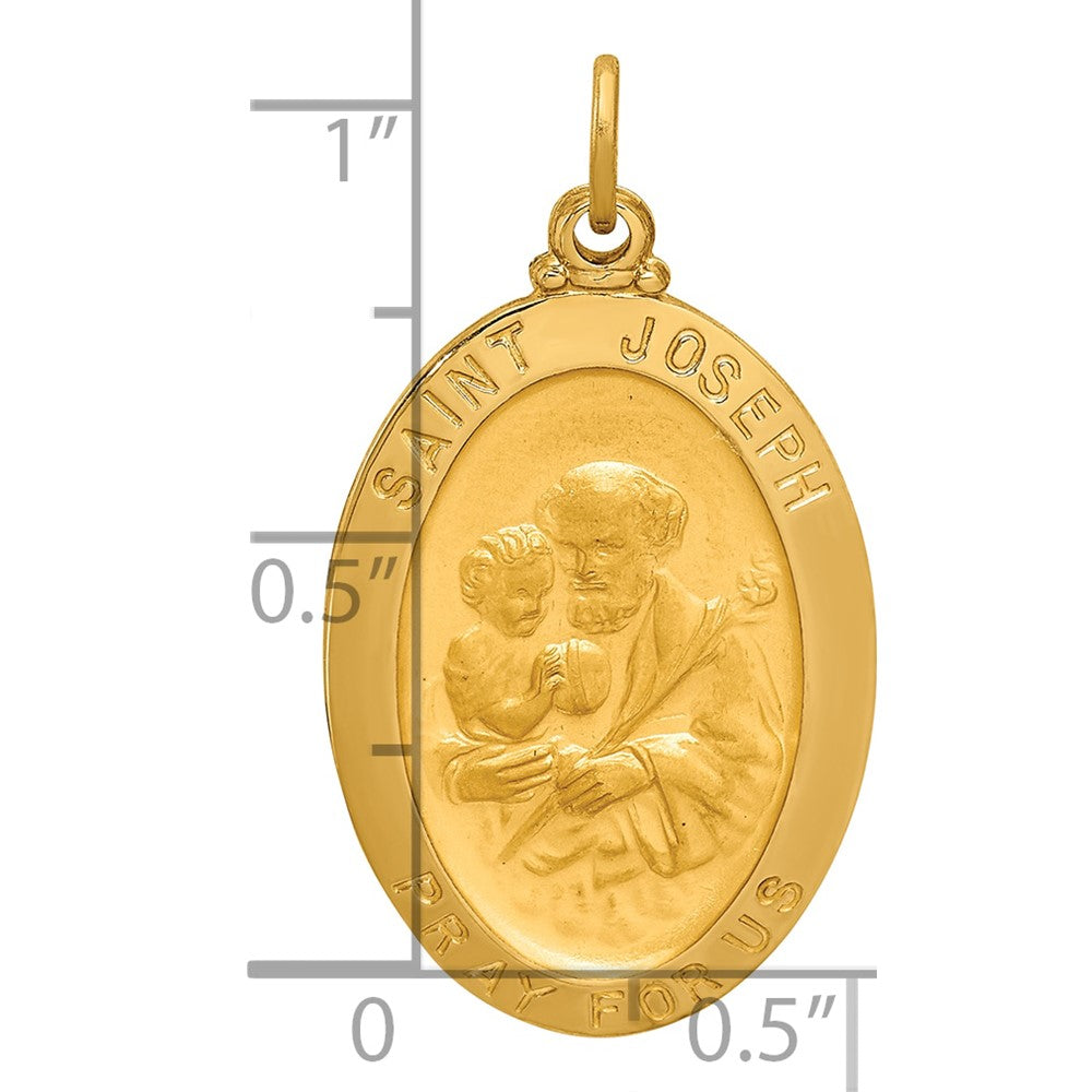 14k Polished and Satin Solid Oval St. Joseph Medal Pendant