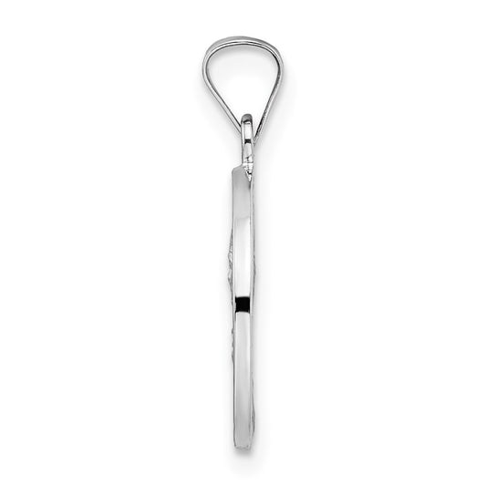 14k White Gold Polished and Satin Hollow Matka Boska Czestochowska Medal Reversible Round Pendant