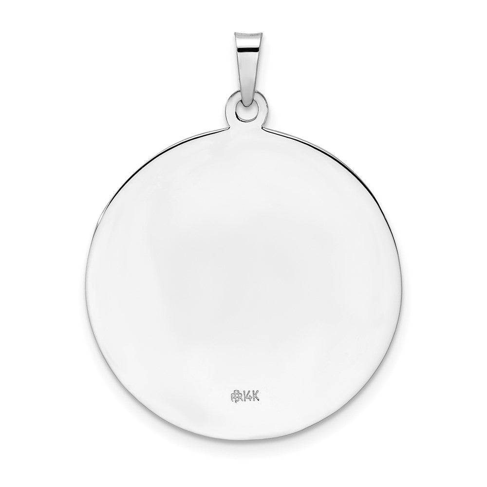 14k White Gold Polished and Satin Solid Saint Christopher Medal Round Pendant