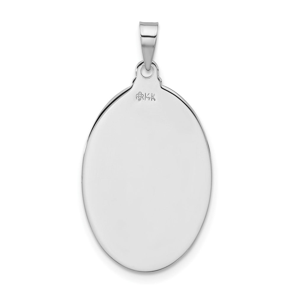 14K White Gold Polished and Satin Solid St Jude Thaddeus Medal Oval Pendant